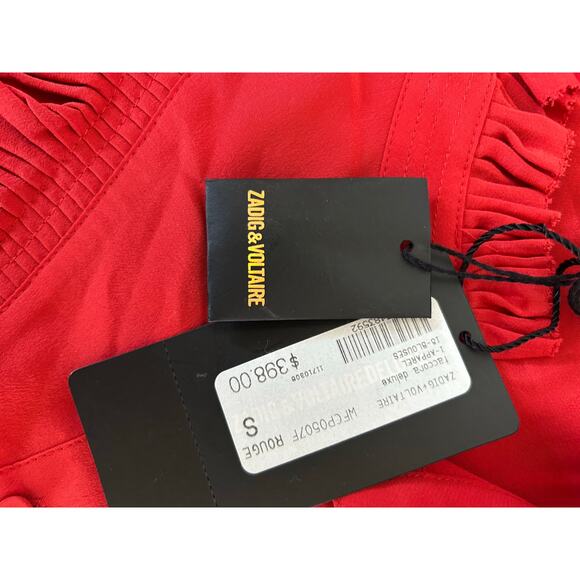 Zadig & Voltaire NWT Deluxe Taccora silk blouse red size S ruffles - Picture 8 of 13